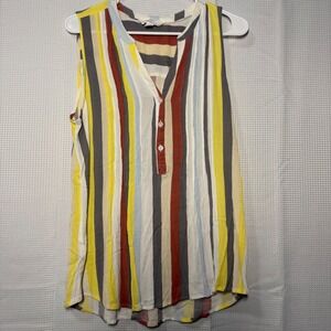 Market‎ Spruce Striped V Neck Sleeveless Button Front Tunic Top Women's Size L
